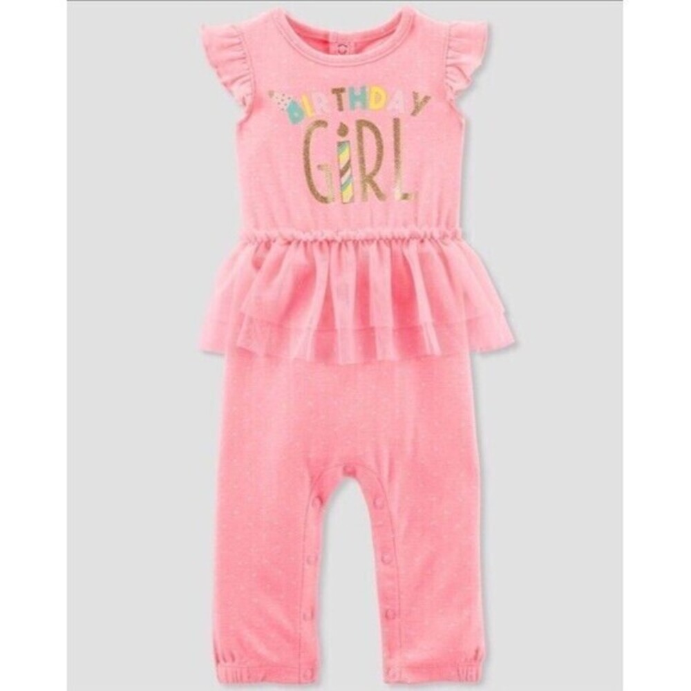 Carter's Pink "Birthday Girl" Tulle Ruffle One-Piece Bodysuit
